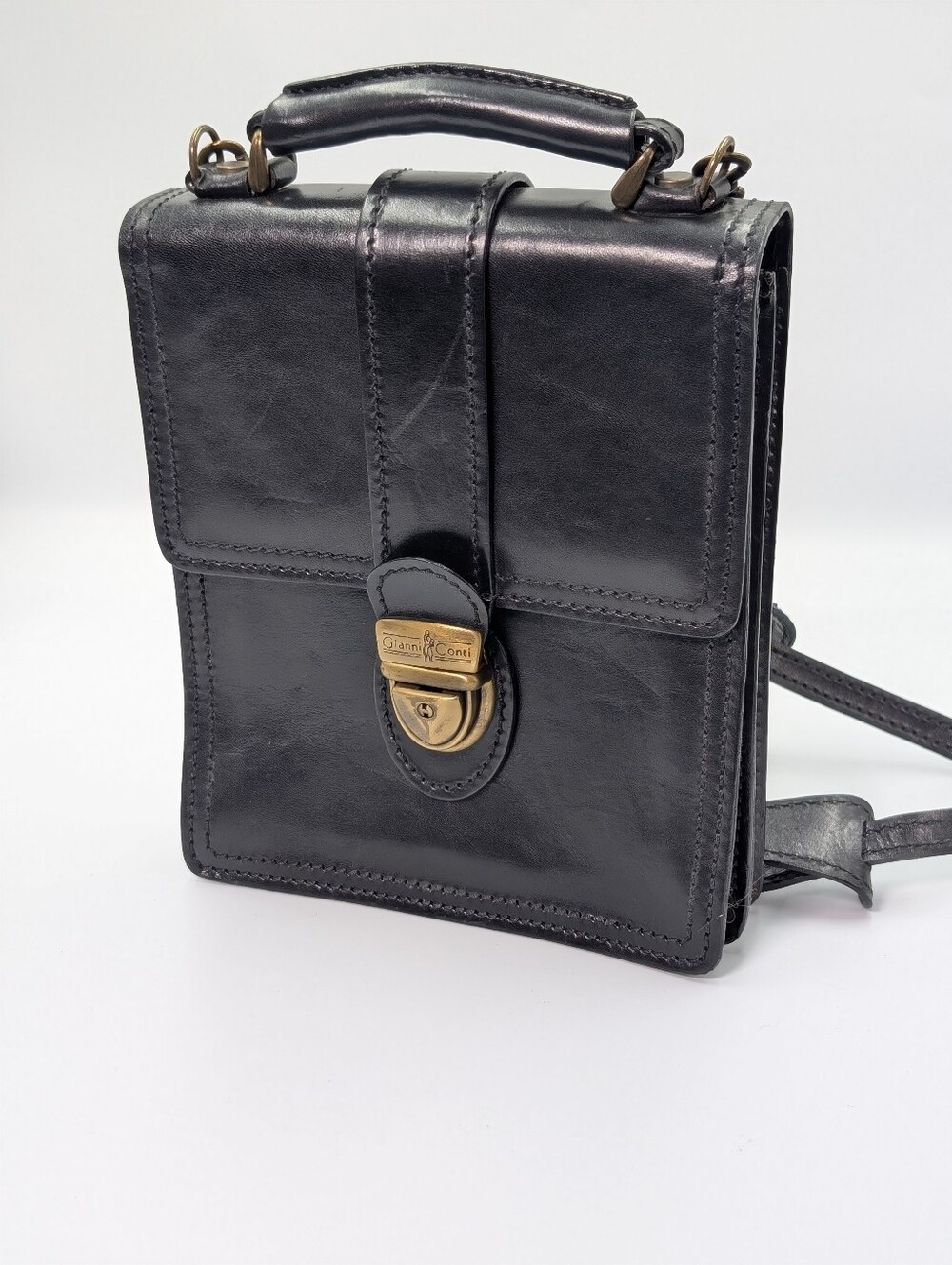 Italian Gianni Conti Black Leather Structured Crossbody Document Bag
